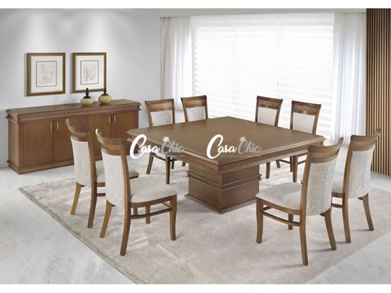 Conjunto Mesa de Jantar Queen com 08 Cadeiras 1.50 x 1.50 Quadrada